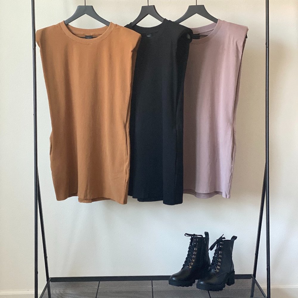 NWT Cognac Padded Muscle Shirt Dress - Picture 4 of 4